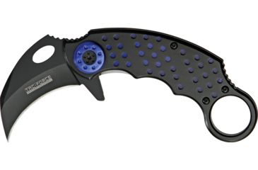 Image of Miscellaneous Speed Assisted Karambit Folding Knife,2.25in,Black Coated Stainless Blade,Alum Handles With Black Overlay/Blue Disk Trim M4088