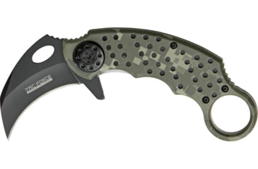 Image of Miscellaneous Speed Assisted Karambit Folding Knife,2.25in,Black Coated Stainless Blade,Alum Handles With Green Camo Overlay/Camo Disck Trim M4090