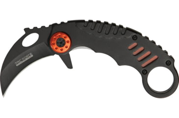 Image of Miscellaneous Speed Assisted Karambit Folding Knife,2.25in,Black Coated Stainless Blade,Black Anodized Alum Handle/Orange Trim M4086