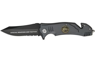 Image of Miscellaneous Speed Rescue Folding Knife Special Weapons,3.5in,Black Partially Serrated Assisted Open Stainless Blade,Gray Alum Handle M4030