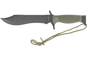 Image of Miscellaneous Survival Fixed Blade Knife,7.125in,Black Stainless Sawback Blade,Textured Od Green Handle M3638
