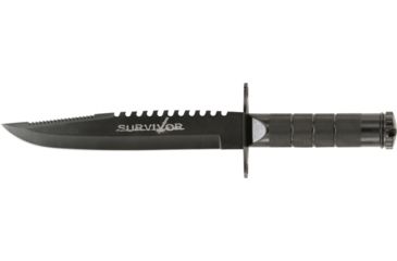 Image of Miscellaneous Survival Fixed Blade Knife,9in,Black Stainless Blade,Textured Black Metal Handle M3691