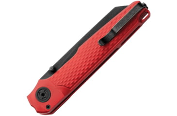 Image of MKM Miura Button Lock Folding Knife, 2.75in, Black Stonewash Fnish CPM MagnaCut Stainless Sheepsfoot Blade, Red Textured Aluminum Handle., MK MI-ARDB