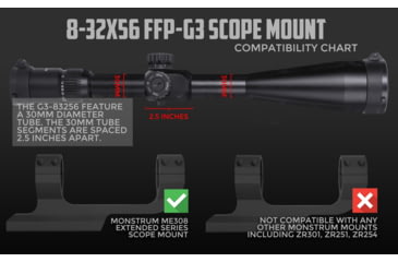 Image of Monstrum G3 8-32x56 First Focal Plane FFP Rifle Scope with Illuminated MOA Reticle and Adjustable Objective, Black, G3F83256-BLK