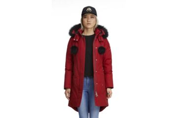 Image of Moose Knuckles Stirling Parka - Women's-Deep Red/Black Fur-Large