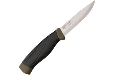 Image of Mora Companion Heavy Duty Green Fixed Blade Knife, 4in, Carbon Steel, Standard Edge, Black, Rubber Handle FT01619
