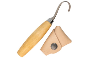 Image of Morakniv Hook Knife 162 Double Edge Knife, 6.25in Overall, 2in SS Blade, Birch Wood Handle, Double Edge Blade For Push And Pull Carving, Natural Leather Sheath, M-13388