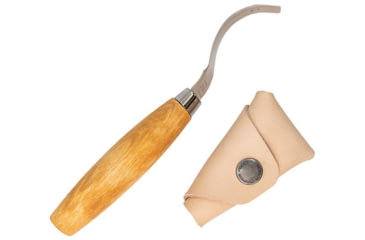 Image of Morakniv Hook Knife 163 Double Edge Knife, 7.13in Overall, 2.75in SS Blade, Birch Wood Handle, Double Edge Open Curve Blade For Push And Pull Carving, Natural Leather Sheath, M-13387