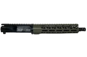Image of Moriarti Upper Receiver with Flash Hider, AR-15, .300 Blackout, 10.5 inch Barrel, Medium Profile, Pistol Length, 1x7 Twist, 5/8X24 Thread, M-LOK Handguard, A2 Flash Hider, Hardcoat Anodized, Black/ Od Green, MAR-300-10-BLK-ODG-A2