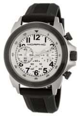 Image of Morphic Mens M19 Series Full-Function Chronograph Silicone Strap Watch Black Bezel, Silver/Circle-shaped Case, Silver/analog Dial, Silver Hands MPH1903