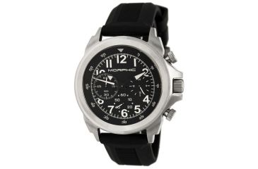Image of Morphic Mens M19 Series Full-Function Chronograph Silicone Strap Watch Silver Bezel, Silver/Circle-shaped Case, Black/analog Dial, Black Hands MPH1901