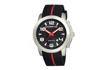 Image of Morphic M21 Series Watch,Black Silicone Band,Red Hand,Silver Bezel,Black Analog Dial,Strap Buckle MPH2102