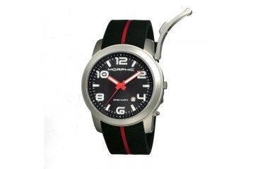 Image of Morphic M21 Series Watch,Black Silicone Band,Red Hand,Silver Bezel,Black Analog Dial,Strap Buckle MPH2102