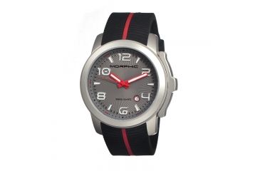 Image of Morphic M21 Series Watch,Black Silicone Band,Red Hand,Silver Bezel,Grey Analog Dial,Strap Buckle MPH2103