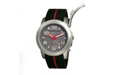 Image of Morphic M21 Series Watch,Black Silicone Band,Red Hand,Silver Bezel,Grey Analog Dial,Strap Buckle MPH2103