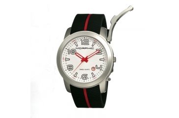 Image of Morphic M21 Series Watch,Black Silicone Band,Red Hand,Silver Bezel,White Analog Dial,Strap Buckle MPH2101