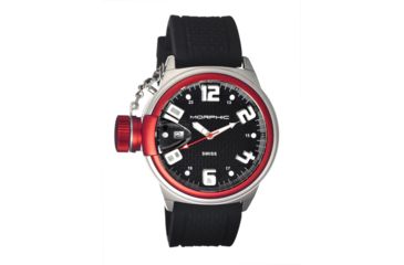 Image of Morphic M24 Series Watch,Black Silicone Band,Silver Hand,Red Bezel,Black Analog Dial,Strap Buckle MPH2403