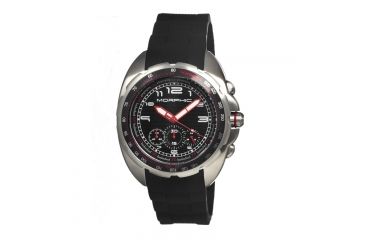 Image of Morphic M25 Series Watch,Black Silicone Band,Red Hand,Silver Bezel,Black Analog Dial,Fold Over Push Button Deployment MPH2502
