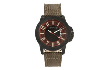 Image of Morphic M70 Series Canvas-Overlaid Leather-Band Watch w/ Date, Black/Olive, One Size, MPH7005