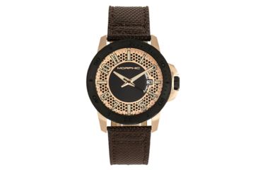 Image of Morphic M70 Series Canvas-Overlaid Leather-Band Watch w/ Date, Rose Gold/Brown, One Size, MPH7004