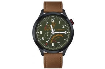 Image of Mens M44 Series Watch,44mm,Green Dial,Black Bezel,Brown Leather Strap