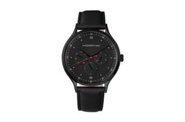 Image of Morphic M65 Series Leather-Band Watch w/Day/Date, Black, MPH6507