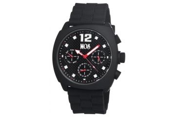 Image of MOS Mens Berlin Strap Watch w/Day and Date Black Bezel, Black/Tonneau-shaped Case, Black/analog Dial, Red Hands MOSBN103