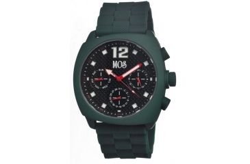 Image of MOS Mens Berlin Strap Watch w/Day and Date Forest Green Bezel, Forest Green/Tonneau-shaped Case, Black/analog Dial, Red Hands MOSBN106