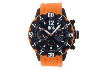 Image of MOS Mens Casablanca Contour Silicone Strap Watch with Day and Date Sub-Dials Black Bezel, Black/Circle-shaped Case, Black/analog Dial, Silver Hands MOSCB104