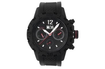 Image of MOS Mens Casablanca Contour Silicone Strap Watch with Day and Date Sub-Dials Black Bezel, Black/Circle-shaped Case, Black/analog Dial, Silver Hands MOSCB105