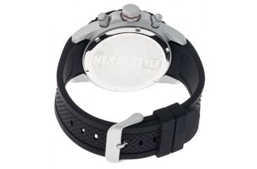 Image of MOS Mens Casablanca Contour Silicone Strap Watch with Day and Date Sub-Dials Silver Bezel, Silver/Circle-shaped Case, Black/analog Dial, Silver Hands MOSCB102