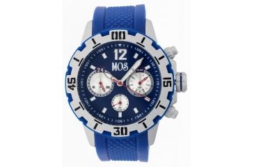 Image of MOS Mens Casablanca Contour Silicone Strap Watch with Day and Date Sub-Dials Silver Bezel, Silver/Circle-shaped Case, Blue/analog Dial, Silver Hands MOSCB103