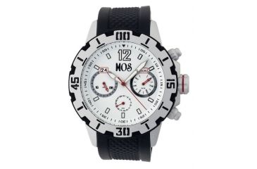Image of MOS Mens Casablanca Contour Silicone Strap Watch with Day and Date Sub-Dials Silver Bezel, Silver/Circle-shaped Case, White/analog Dial, Silver Hands MOSCB101