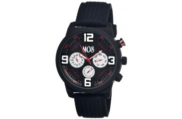 Image of Mos Paris Mens Watch, Black Silicone Band, Black Bezel, Black Analog Dial, Red Hand MOSPR101