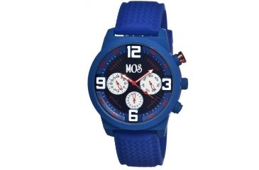 Image of Mos Paris Mens Watch, Blue Silicone Band, Blue Bezel, Black Analog Dial, Red Hand MOSPR103