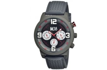 Image of Mos Paris Mens Watch, Grey Silicone Band, Grey Bezel, Black Analog Dial, Red Hand MOSPR104