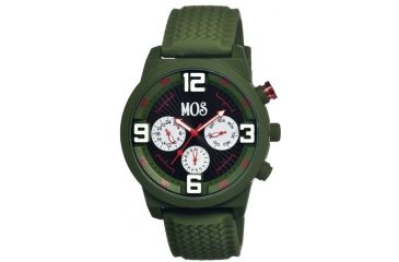Image of Mos Paris Mens Watch, Olive Silicone Band, Olive Bezel, Black Analog Dial, Red Hand MOSPR105