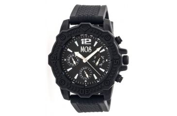Image of MOS Mens Prague Multi-Function Silicone Strap Watch Black Bezel, Black/Circle-shaped Case, Black/analog Dial, Silver Hands MOSPG101