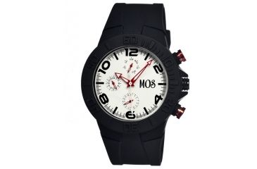 Image of Mos Sydney Mens Watch, Black Silicone Band, Black Bezel, White Analog Dial, Red Hand MOSSD102