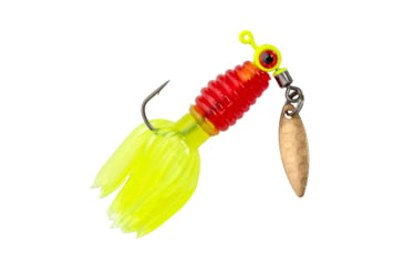 Image of Strike King Mr. Crappie Sausage Head Spins Pre-Rigged Crappie Thunder Fishing Lure, Underspin Jig, 1/8oz, Number 2 Hook, Willow Leaf Blade, 2-Pack, Red Rooster, MRCSHSIPCT18-187