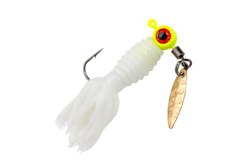 Image of Strike King Mr. Crappie Sausage Head Spins Pre-Rigged Crappie Thunder Fishing Lure, Underspin Jig, 1/16oz, Number 2 Hook, Willow Leaf Blade, 2-Pack, White, MRCSHSIPCT116-72