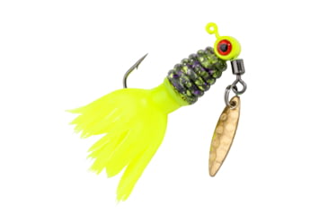 Image of Strike King Mr. Crappie Sausage Head Spins Pre-Rigged Crappie Thunder Fishing Lure, Underspin Jig, 1/8oz, Number 2 Hook, Willow Leaf Blade, 2-Pack, Who Dat, MRCSHSIPCT18-306