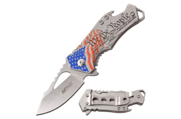Image of Mtech Drop Point Spring Assisted Knife w/Bottle Opener, 2.25 in, 3Cr13 Stainless Steel Stainless Steel, Stainless/Flag, MT-A882SAF