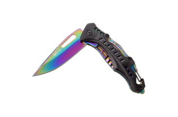 Image of Mtech Drop Point Spring Assisted Knife w/Bottle Opener, 3.5 in, 3Cr13 Stainless Steel Stainless Steel, Rainbow, MT-A705G2-RB