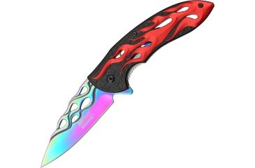 Image of MTech Flame Linerlock Folding Knife,4.5in closed,Spectrum 440 Stainless Blade ,Black Composistion Handle MTA822RD