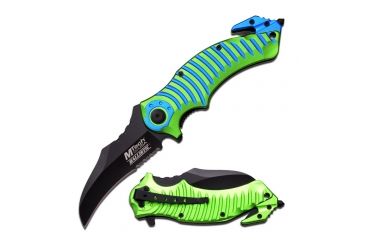 Image of Mtech Folding Blade, 3.25in, Stainless Steel Blade, Green And Blue Two Tone Anodized Aluminum Handle MT-A884GB