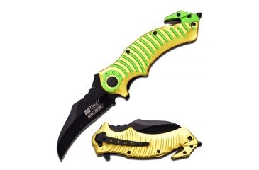 Image of Mtech Folding Blade, 3.25in, Stainless Steel Blade, Green And Yellow Two Tone Anodized Aluminum Handle MT-A884YG