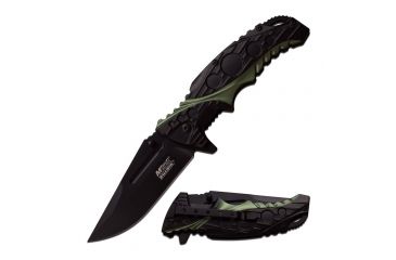 Image of Mtech Folding Blade, 3.5in, Stainless Steel Blade, Black/Green Two-Tone Anodized Aluminum Handle MT-A957BG