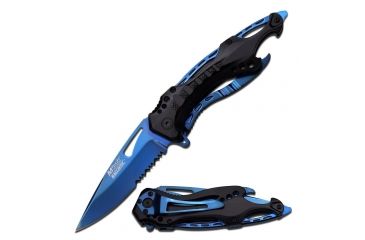 Image of Mtech Folding Blade, 3.75in, Stainless Steel Blade, Black And Blue Titanium Coated Aluminum Handle MT-A705BL