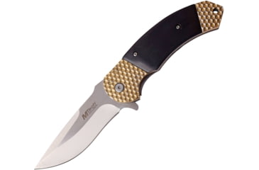 Image of Mtech Framelock A/O Folding Knife, 4.75in Closed, 3.75in Satin SS Drop Point, Gold Titanium Coated And Black Pakkawood Front Handle With Satin Smooth SS Back Handle, MT-A967GB